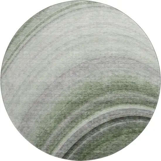 8' Green Ivory And Gray Ombre Washable Round Rug With UV Protection Photo 1