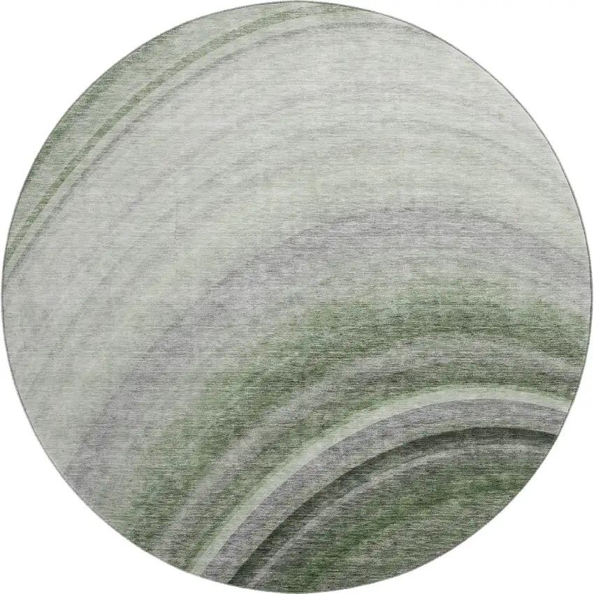 8' Green Ivory And Gray Ombre Washable Round Rug With UV Protection Photo 1