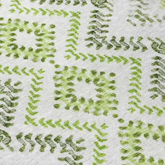 8' Green Ivory And Gray Round Geometric Washable Indoor Outdoor Area Rug Photo 8
