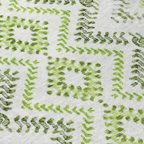 8' Green Ivory And Gray Round Geometric Washable Indoor Outdoor Area Rug Photo 8