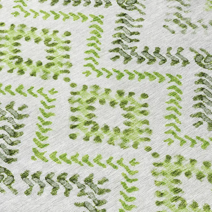 8' Green Ivory And Gray Round Geometric Washable Indoor Outdoor Area Rug Photo 8