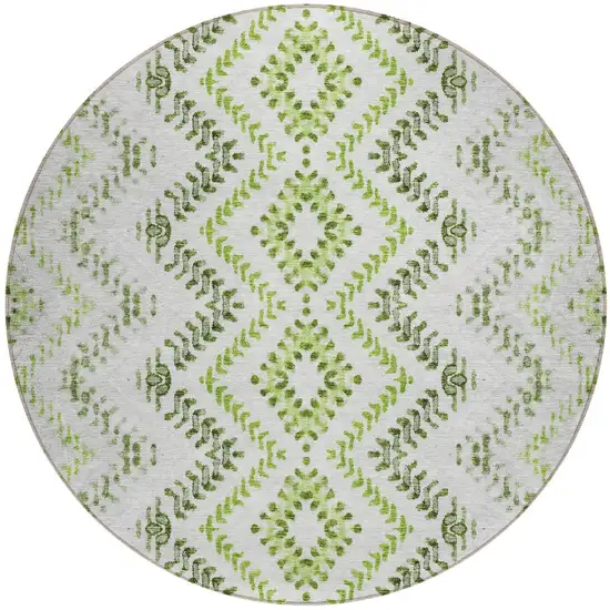8' Green Ivory And Gray Round Geometric Washable Indoor Outdoor Area Rug Photo 4