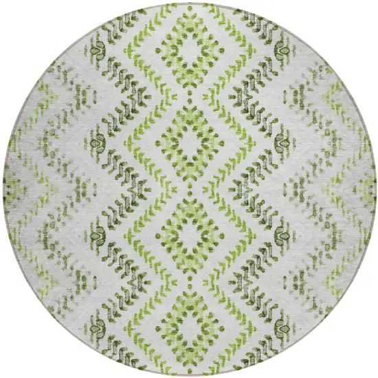 8' Green Ivory And Gray Round Geometric Washable Indoor Outdoor Area Rug Photo 2