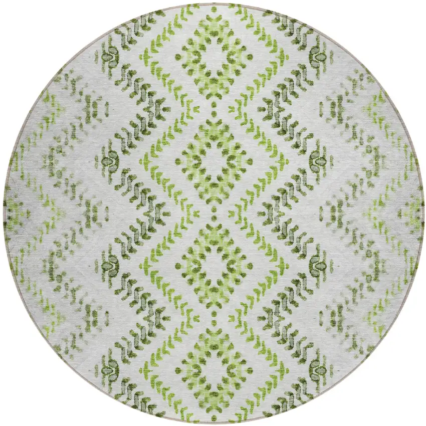 8' Green Ivory And Gray Round Geometric Washable Indoor Outdoor Area Rug Photo 2