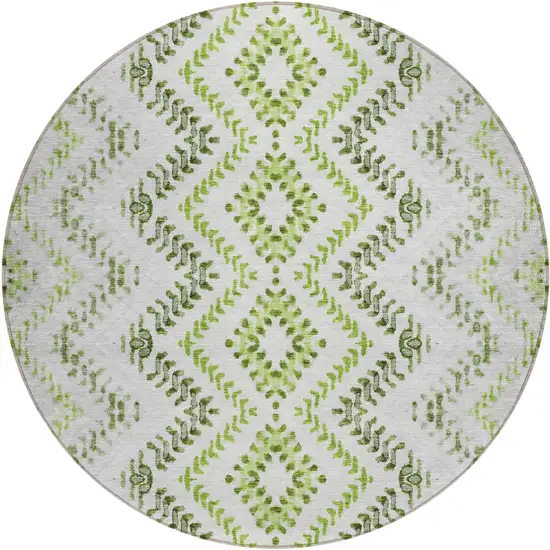 8' Green Ivory And Gray Round Geometric Washable Indoor Outdoor Area Rug Photo 2