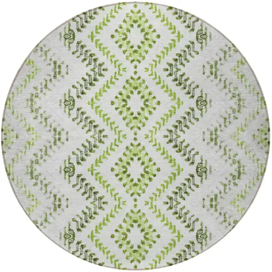 8' Green Ivory And Gray Round Geometric Washable Indoor Outdoor Area Rug Photo 5