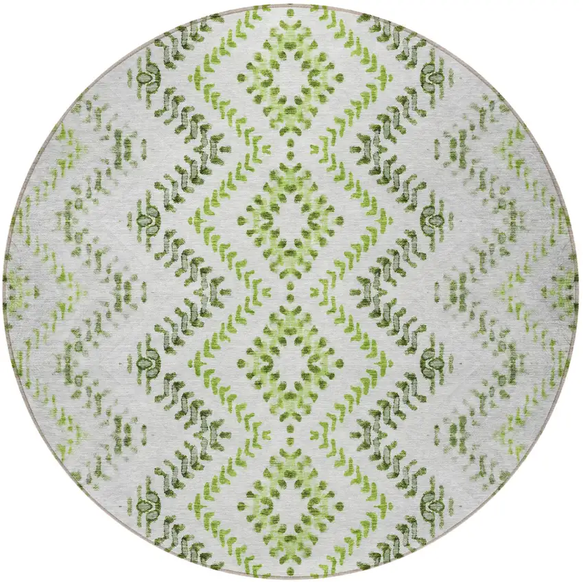 8' Green Ivory And Gray Round Geometric Washable Indoor Outdoor Area Rug Photo 5