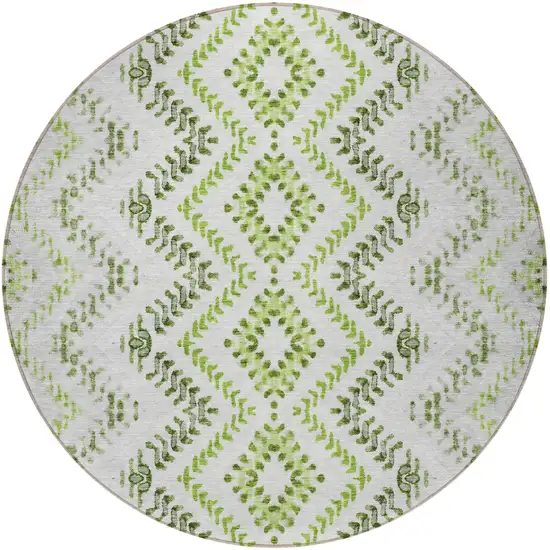 8' Green Ivory And Gray Round Geometric Washable Indoor Outdoor Area Rug Photo 5