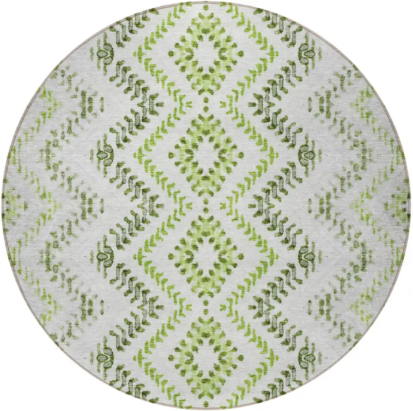 8' Green Ivory And Gray Round Geometric Washable Indoor Outdoor Area Rug Photo 5