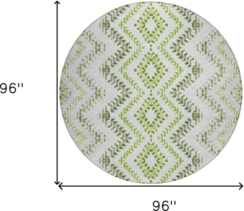 8' Green Ivory And Gray Round Geometric Washable Indoor Outdoor Area Rug Photo 3