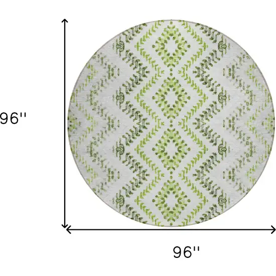 8' Green Ivory And Gray Round Geometric Washable Indoor Outdoor Area Rug Photo 3