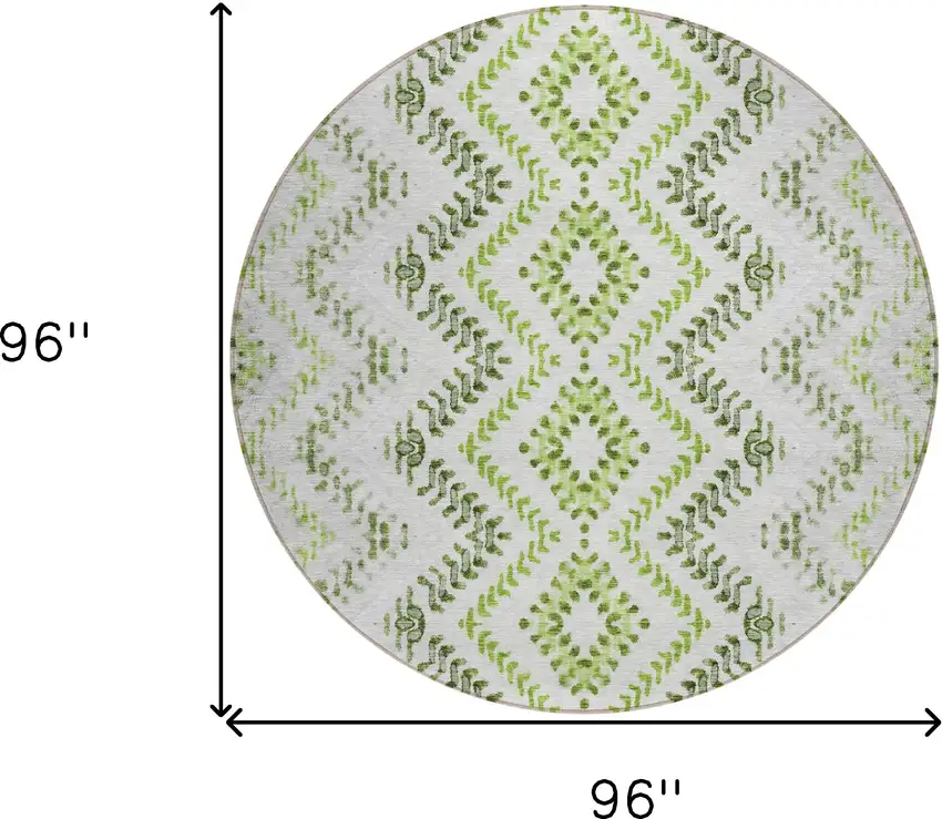 8' Green Ivory And Gray Round Geometric Washable Indoor Outdoor Area Rug Photo 3