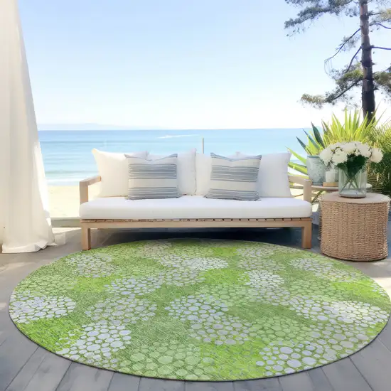 8' Green Ivory And Gray Round Polka Dot Washable Indoor Outdoor Area Rug Photo 6
