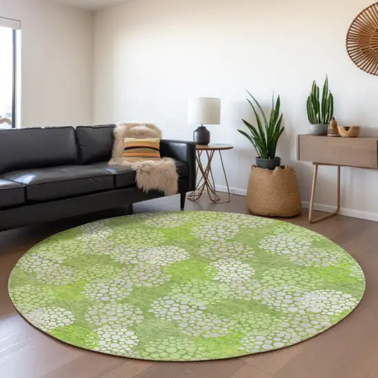 8' Green Ivory And Gray Round Polka Dot Washable Indoor Outdoor Area Rug Photo 7