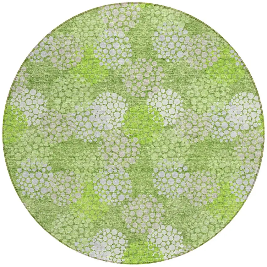 8' Green Ivory And Gray Round Polka Dot Washable Indoor Outdoor Area Rug Photo 5
