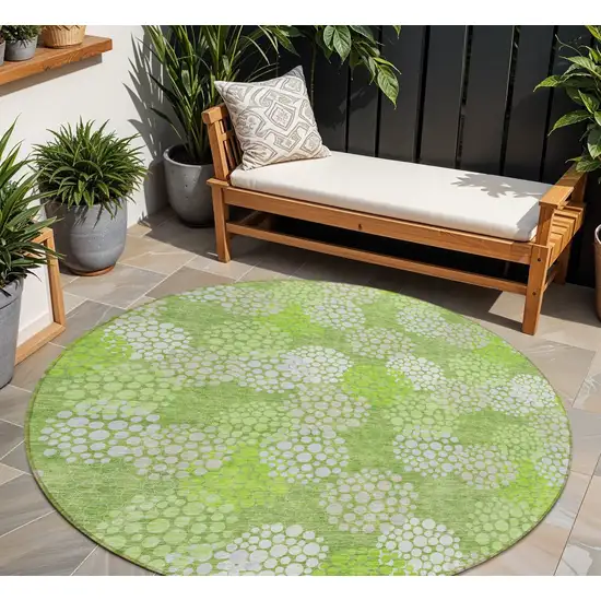 8' Green Ivory And Gray Round Polka Dot Washable Indoor Outdoor Area Rug Photo 1
