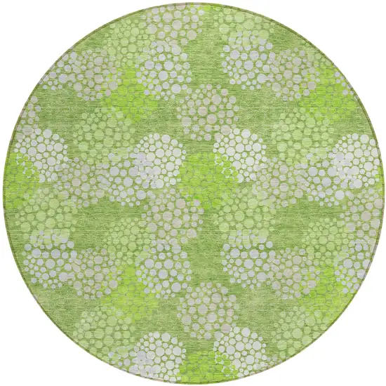 8' Green Ivory And Gray Round Polka Dot Washable Indoor Outdoor Area Rug Photo 2