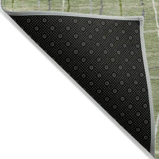 8' Green Ivory And Gray Round Striped Washable Indoor Outdoor Area Rug Photo 6