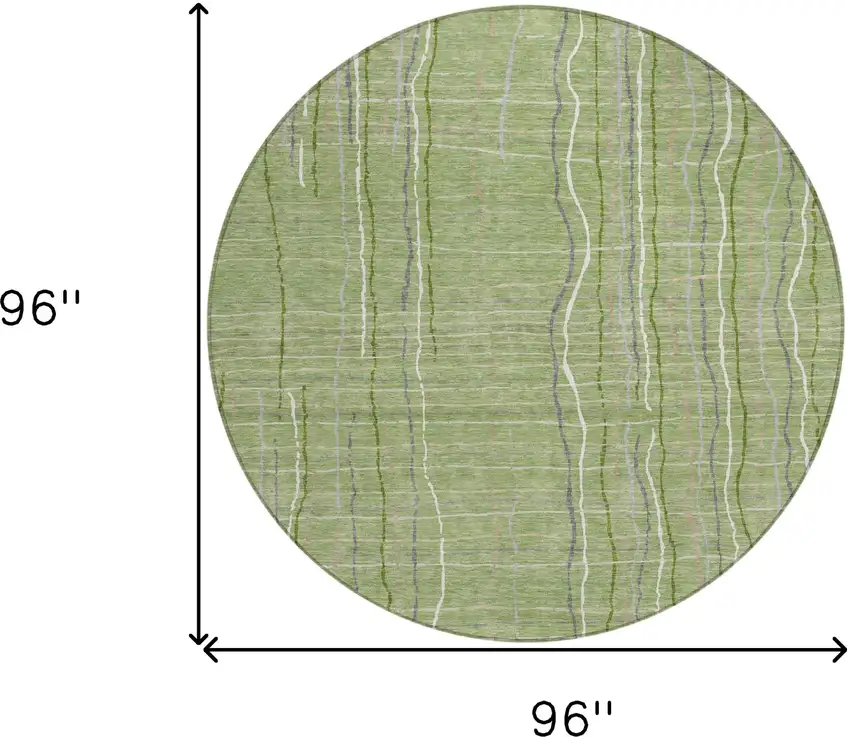 8' Green Ivory And Gray Round Striped Washable Indoor Outdoor Area Rug Photo 3