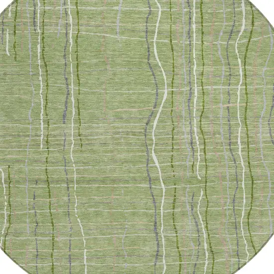 8' Green Ivory And Gray Round Striped Washable Indoor Outdoor Area Rug Photo 4
