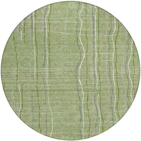 8' Green Ivory And Gray Round Striped Washable Indoor Outdoor Area Rug Photo 2
