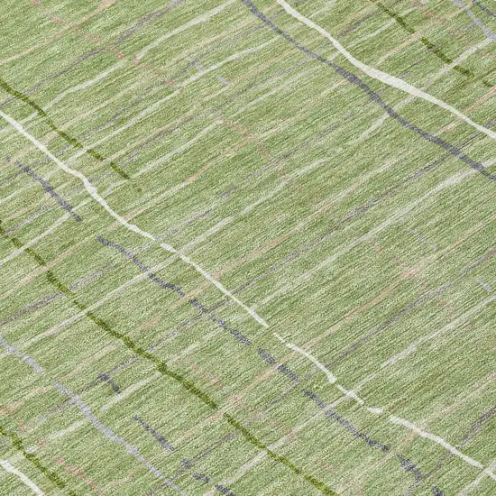 8' Green Ivory And Gray Round Striped Washable Indoor Outdoor Area Rug Photo 9