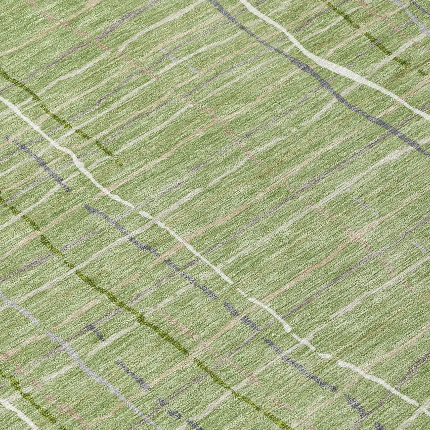 8' Green Ivory And Gray Round Striped Washable Indoor Outdoor Area Rug Photo 9