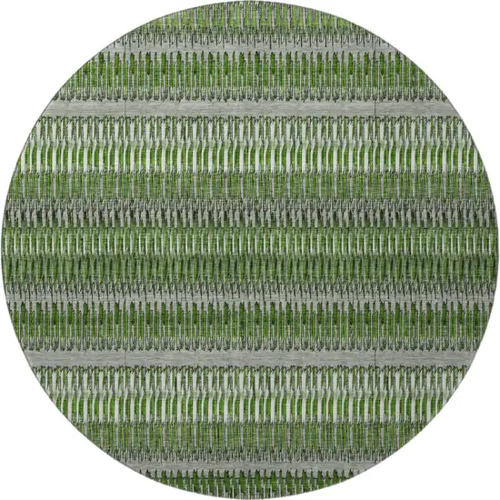 8' Green Ivory And Gray Striped Washable Round Rug With UV Protection Photo 4
