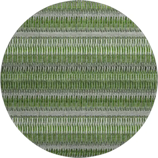 8' Green Ivory And Gray Striped Washable Round Rug With UV Protection Photo 2