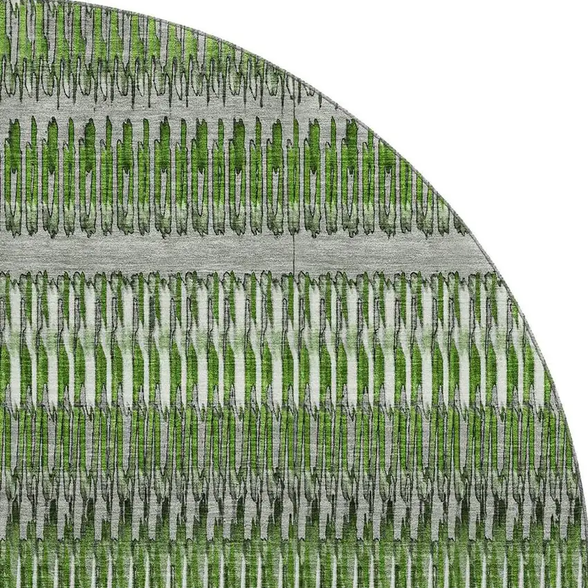 8' Green Ivory And Gray Striped Washable Round Rug With UV Protection Photo 3