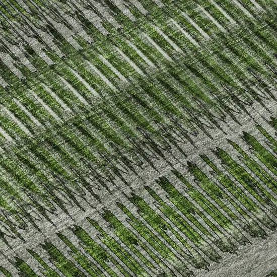 8' Green Ivory And Gray Striped Washable Round Rug With UV Protection Photo 9