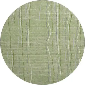 Photo of 8' Green Ivory And Gray Striped Washable Round Rug With UV Protection