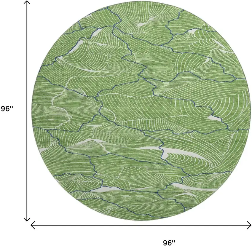 8' Green Ivory And Navy Blue Abstract Washable Round Rug With UV Protection Photo 9