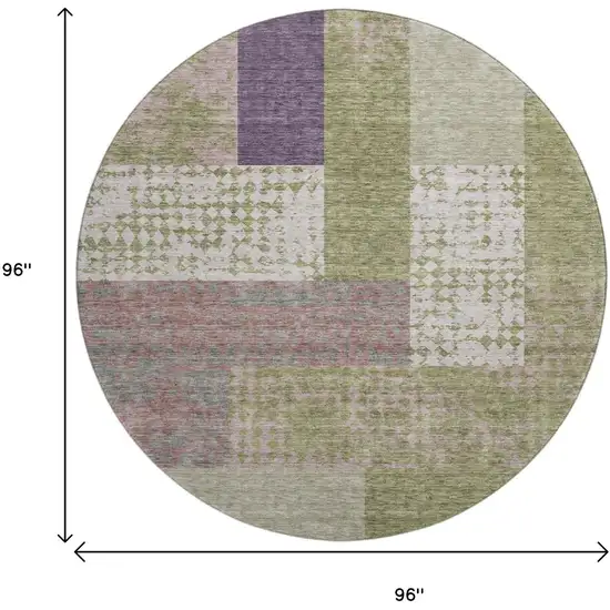 8' Green Ivory And Purple Geometric Washable Round Rug With UV Protection Photo 9