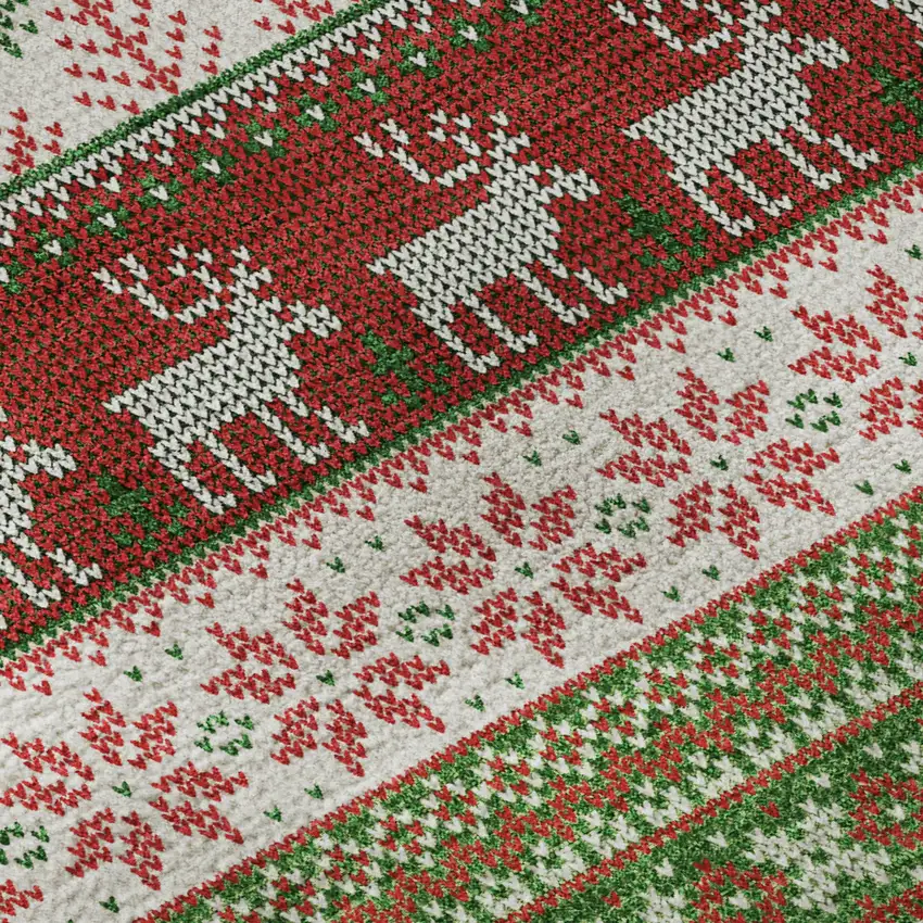 8' Green Ivory And Red Abstract Geometric Washable Round Rug With UV Protection Photo 9