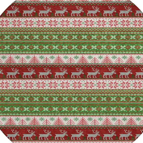 8' Green Ivory And Red Round Animal Print Washable Indoor Outdoor Area Rug Photo 8