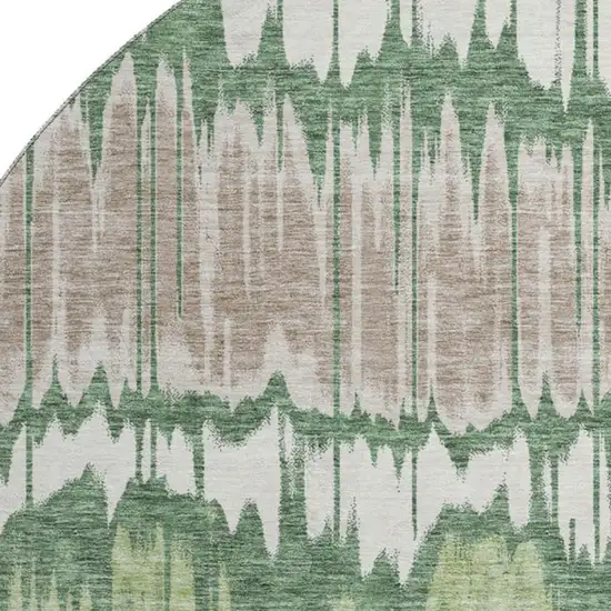 8' Green Ivory And Taupe Striped Washable Round Rug With UV Protection Photo 3