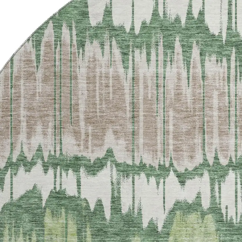 8' Green Ivory And Taupe Striped Washable Round Rug With UV Protection Photo 3
