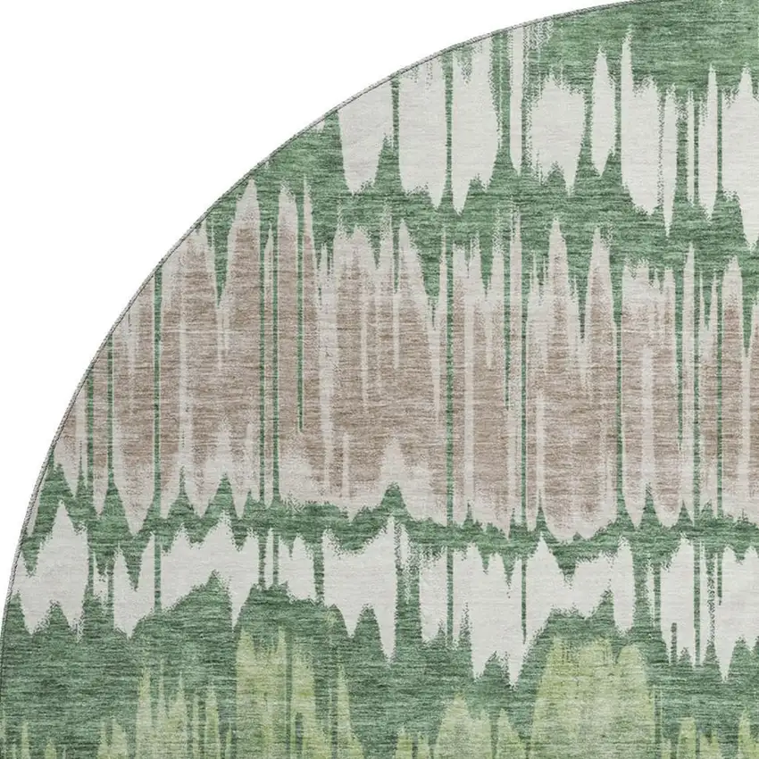 8' Green Ivory And Taupe Striped Washable Round Rug With UV Protection Photo 4