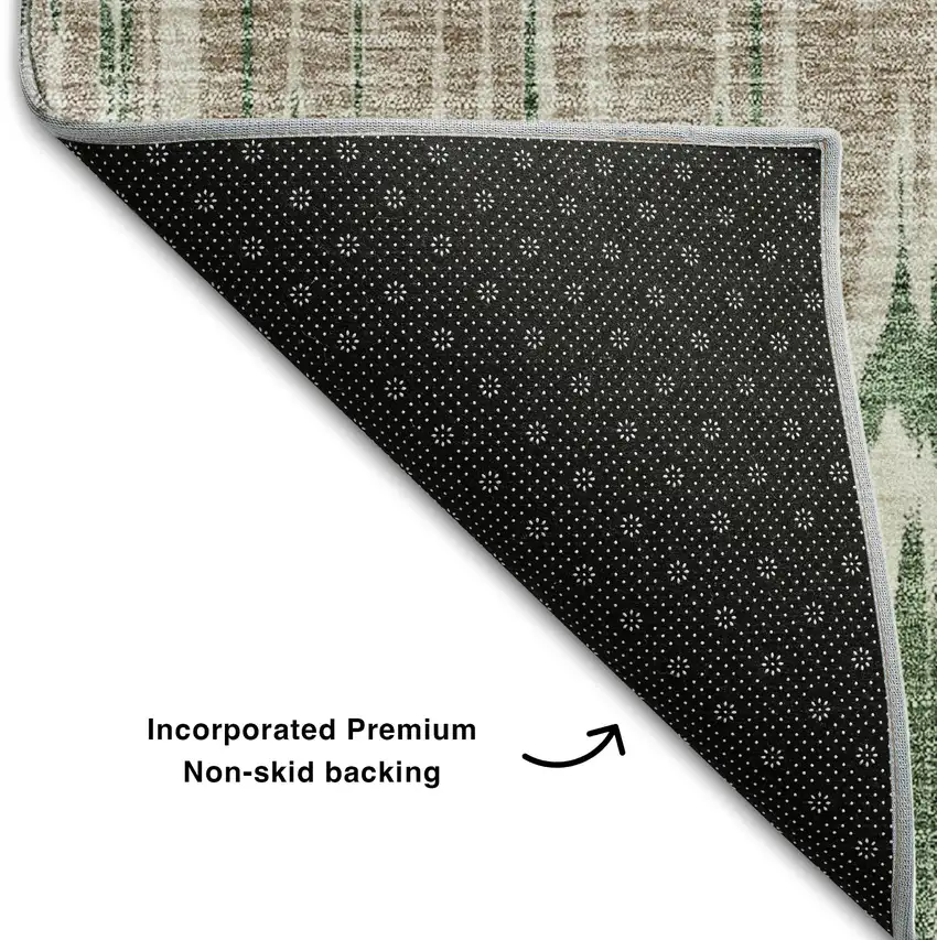 8' Green Ivory And Taupe Striped Washable Round Rug With UV Protection Photo 6