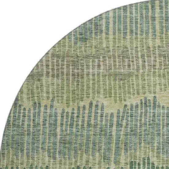8' Green Ivory And Taupe Striped Washable Round Rug With UV Protection Photo 4