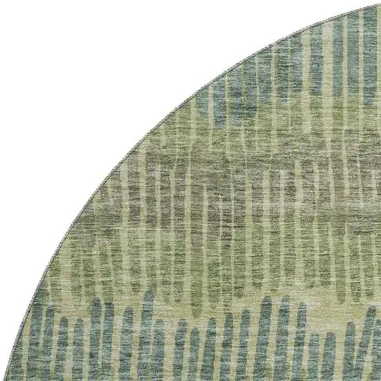 8' Green Ivory And Taupe Striped Washable Round Rug With UV Protection Photo 3