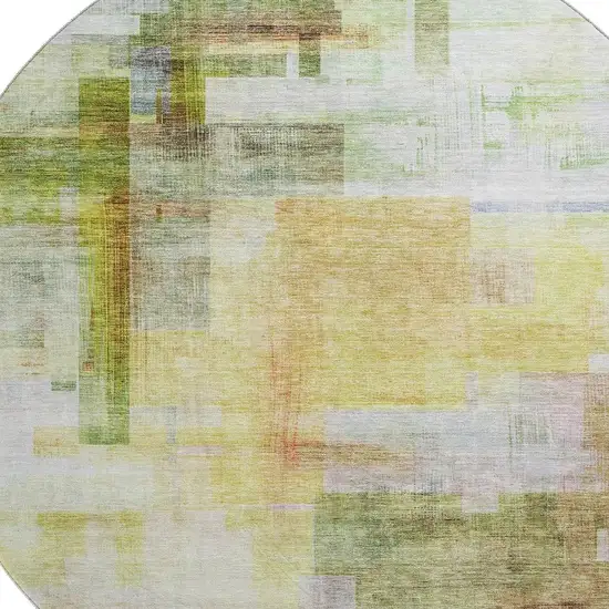 8' Green Ivory Gold And Purple Abstract Geometric Washable Round Rug With UV Protection Photo 2