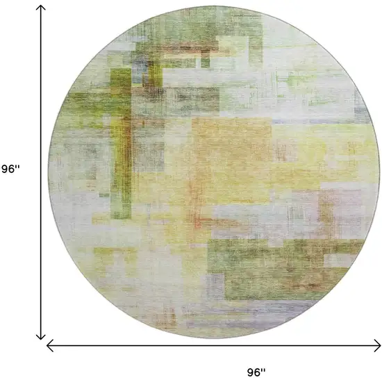 8' Green Ivory Gold And Purple Abstract Geometric Washable Round Rug With UV Protection Photo 9