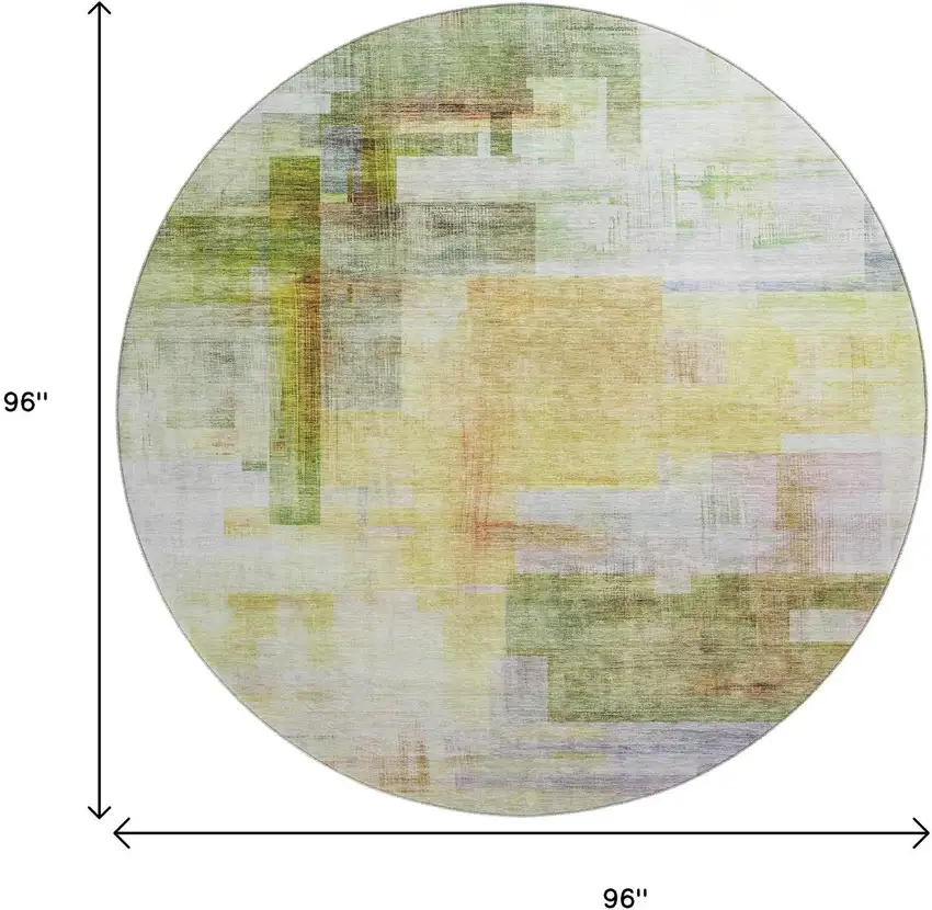 8' Green Ivory Gold And Purple Abstract Geometric Washable Round Rug With UV Protection Photo 9