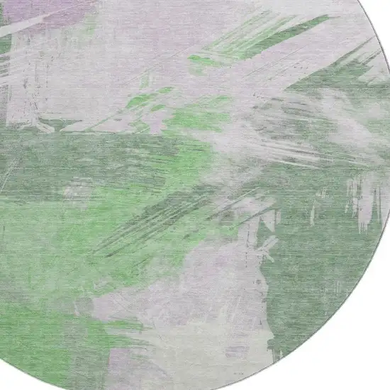 8' Green Lavender And Ivory Abstract Washable Round Rug With UV Protection Photo 2