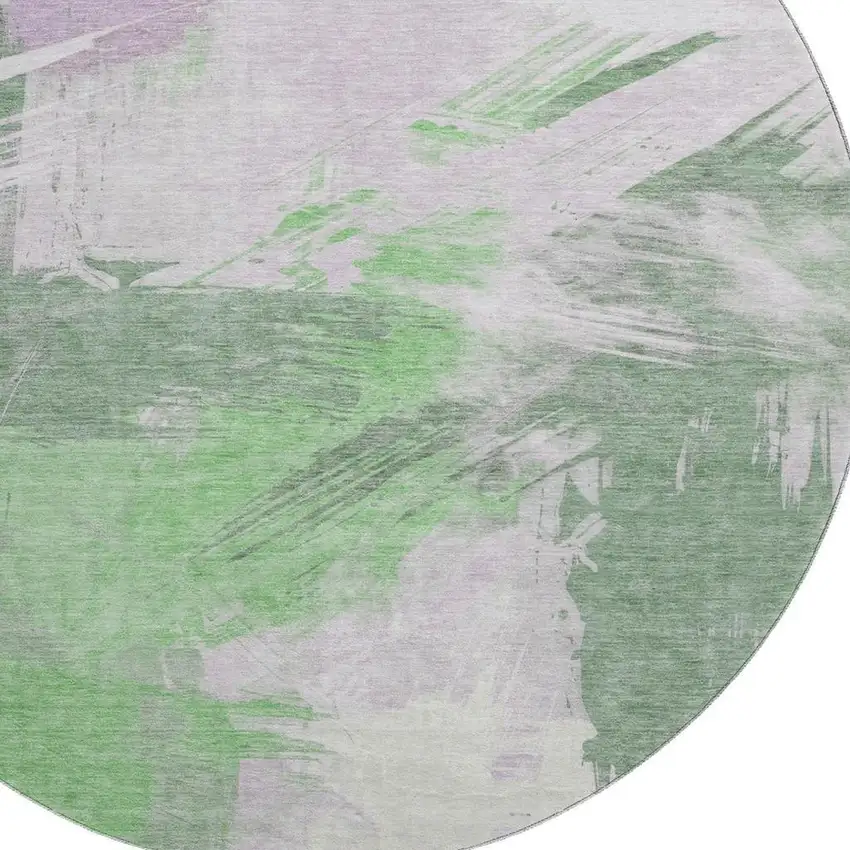 8' Green Lavender And Ivory Abstract Washable Round Rug With UV Protection Photo 2