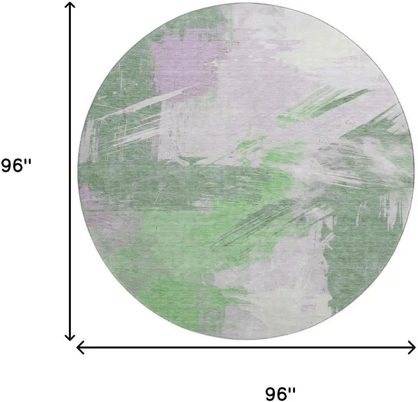 8' Green Lavender And Ivory Abstract Washable Round Rug With UV Protection Photo 9