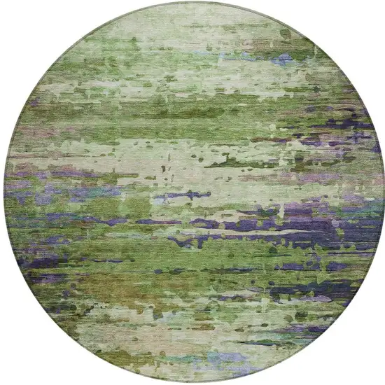 8' Green Lavender And Purple Round Abstract Washable Indoor Outdoor Area Rug Photo 3