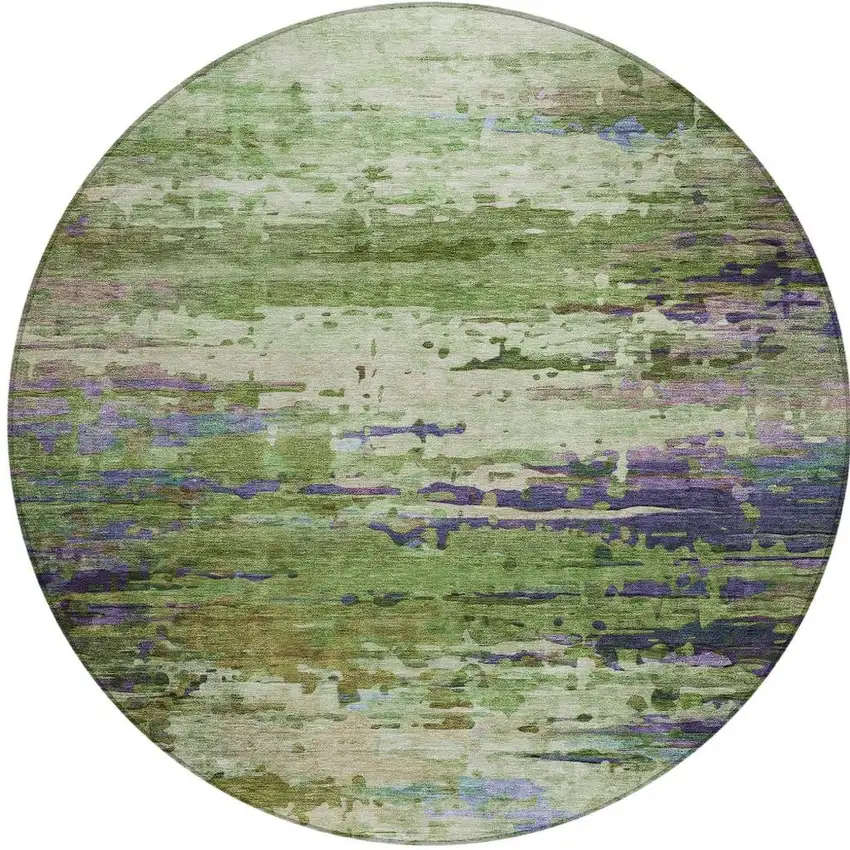 8' Green Lavender And Purple Round Abstract Washable Indoor Outdoor Area Rug Photo 3